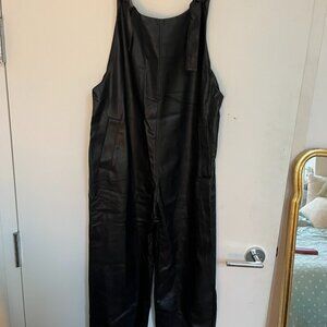 Anthropologie Little Lies Black Vegan Leather Jumpsuit Overalls Women’s S